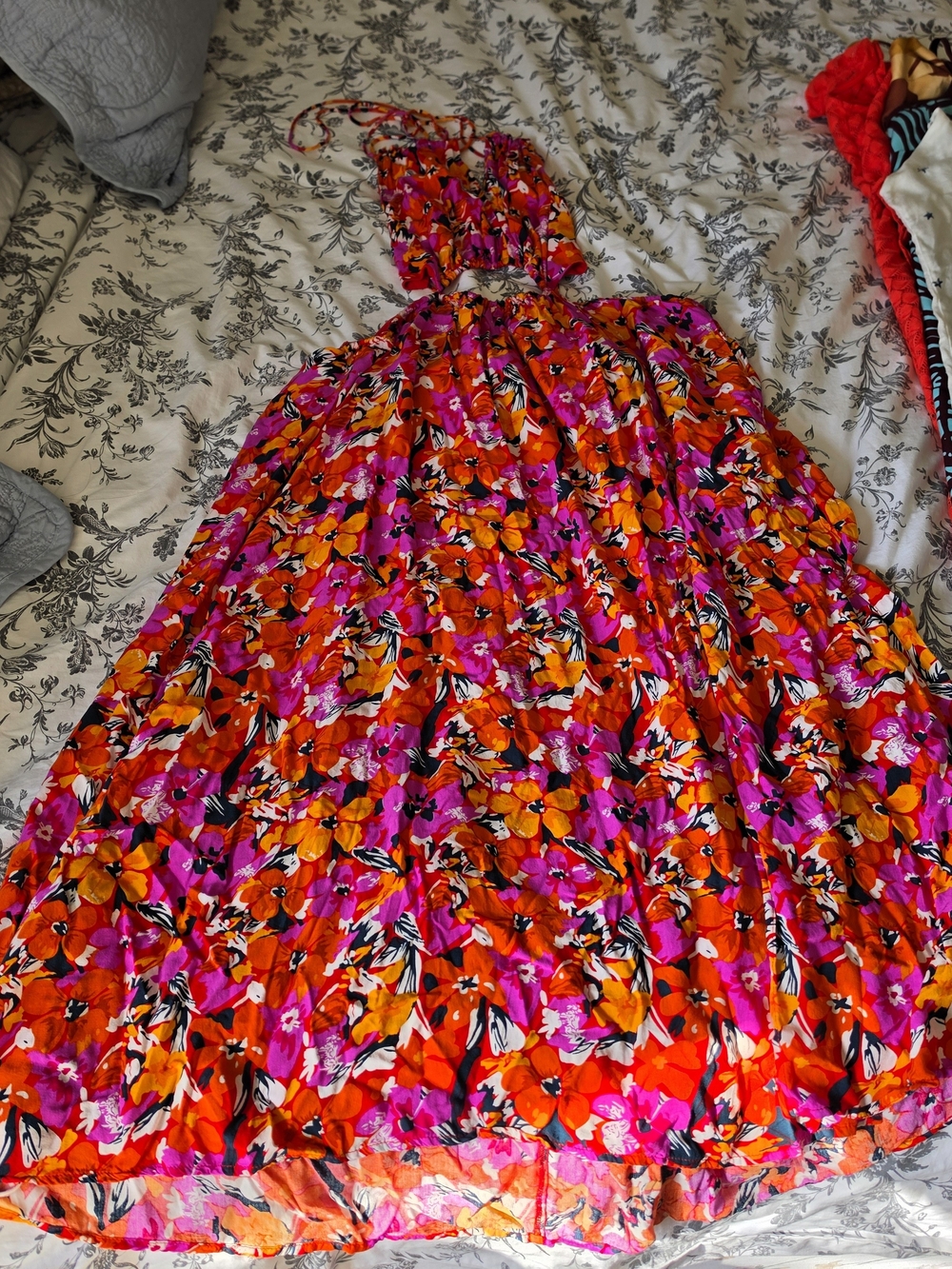 Petal & Pup Pink and Orange Floral Halter Dress